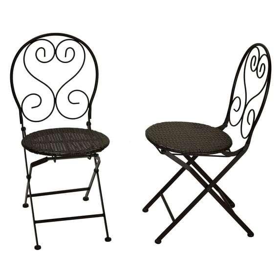 Cortesi Home Deedee Indoor/Outdoor Metal Folding Chair Wicker Seat, Set of 2