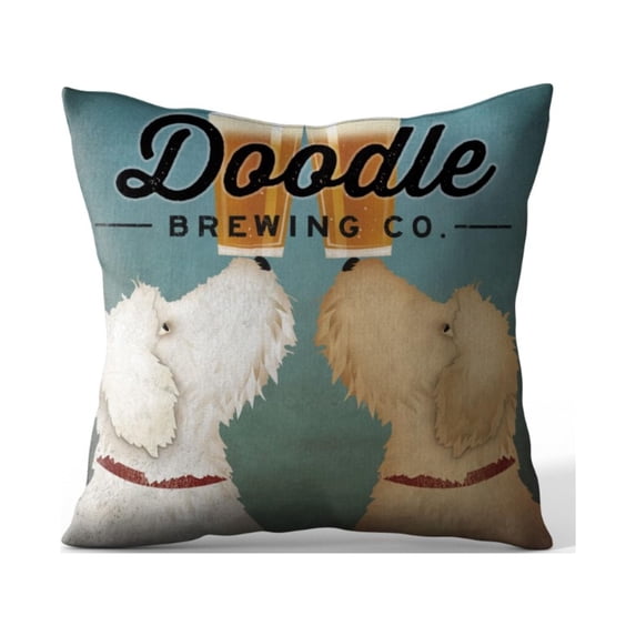 Cortesi Home 'Doodle Beer Double' by Ryan Fowler, Decorative Soft Velvet Square 18"x18" Accent Throw Pillow with Insert