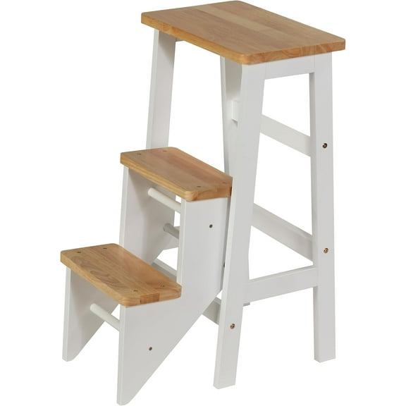 Cortesi Home Druzi Barstool, Stepstool, Ladder, 29" White/Natural