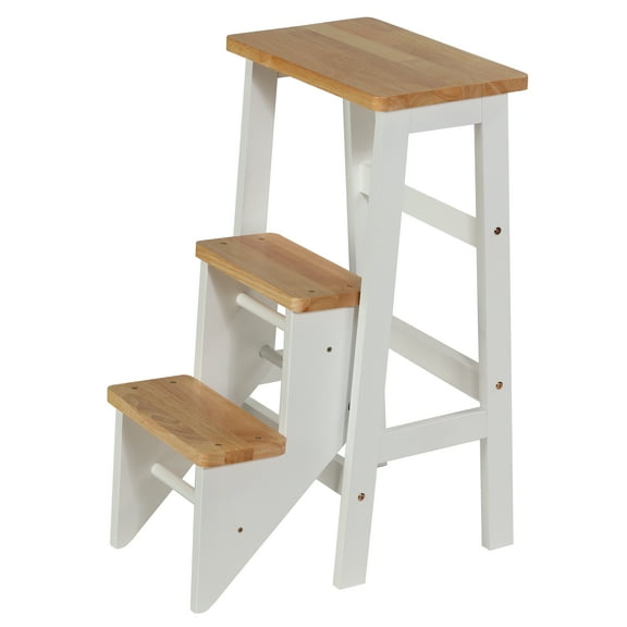 Cortesi Home Druzi Barstool, Stepstool, Ladder, White/Natural Oak