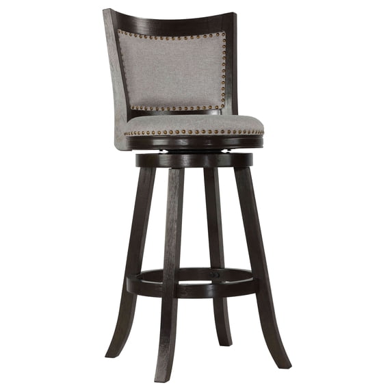 Cortesi Home Ferne Solid Wood Swivel Barstool, 29" Gray Fabric