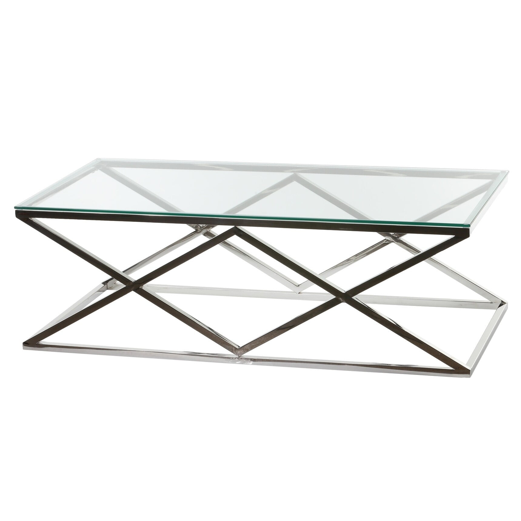 Gwen 47.25" Polished Glass and Steel Coffee Table