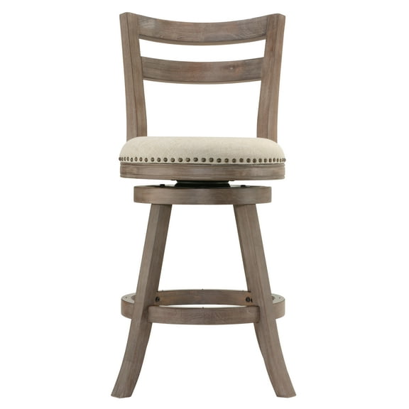 Cortesi Home Harper Counter Stool Swivel Bar Stool with Back in Solid Wood, Beige Fabric
