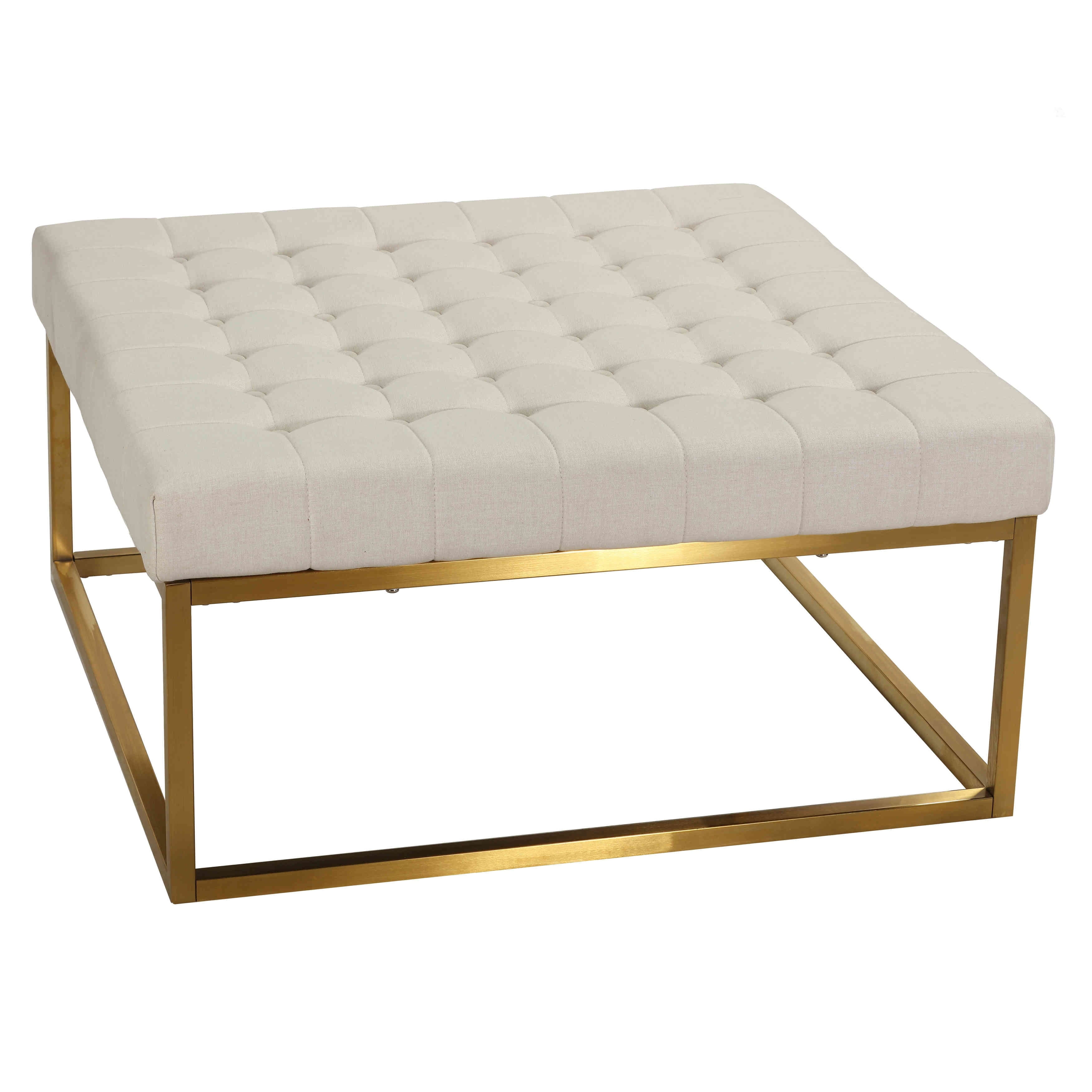 Cortesi Home Hepburn Tufted Ottoman with Gold Legs