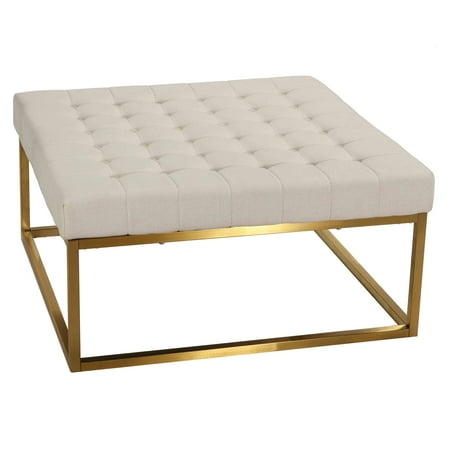 Cortesi Home Hepburn Tufted Ottoman with Gold Legs