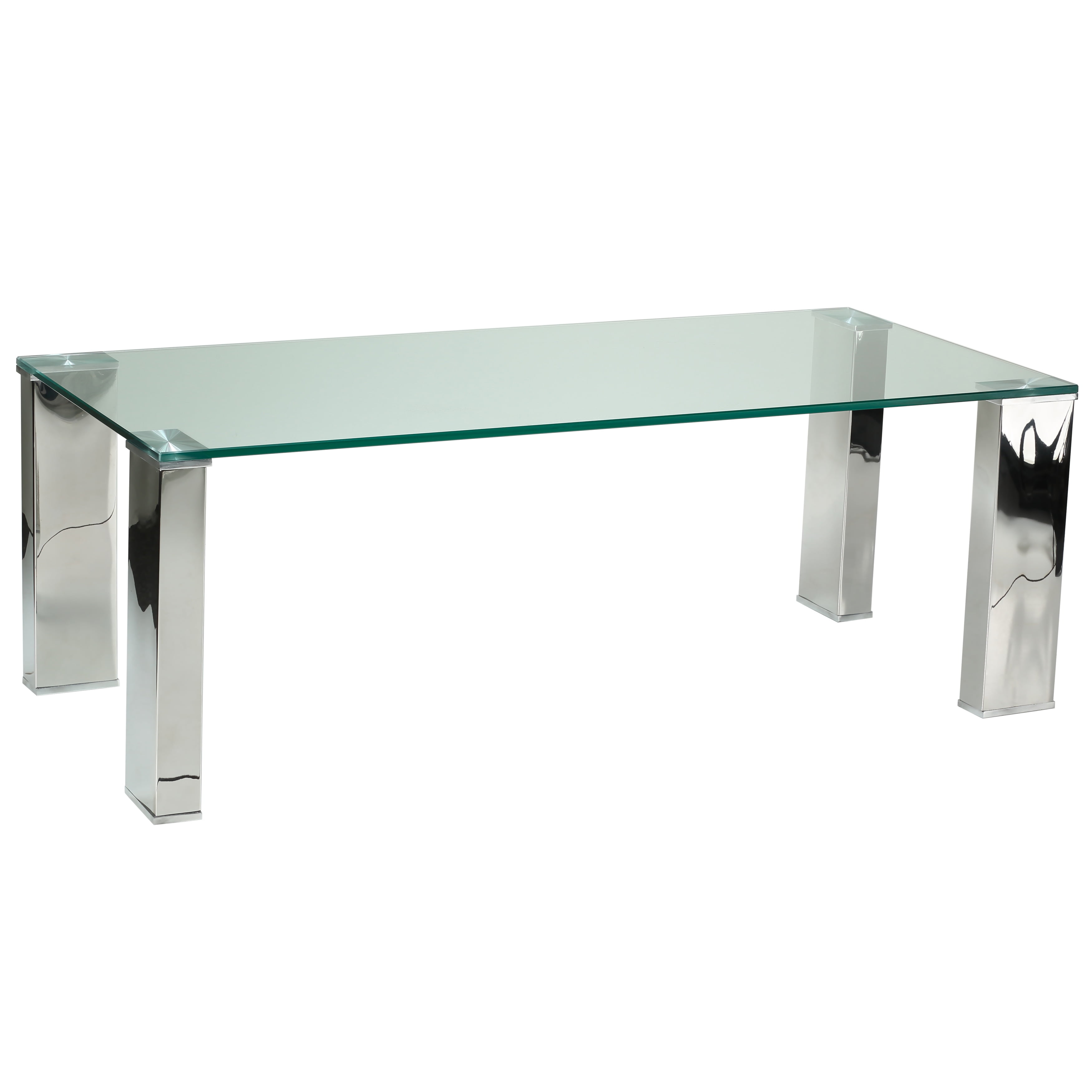 Sleek Modern 45" Metal & Glass Rectangular Coffee Table with Storage