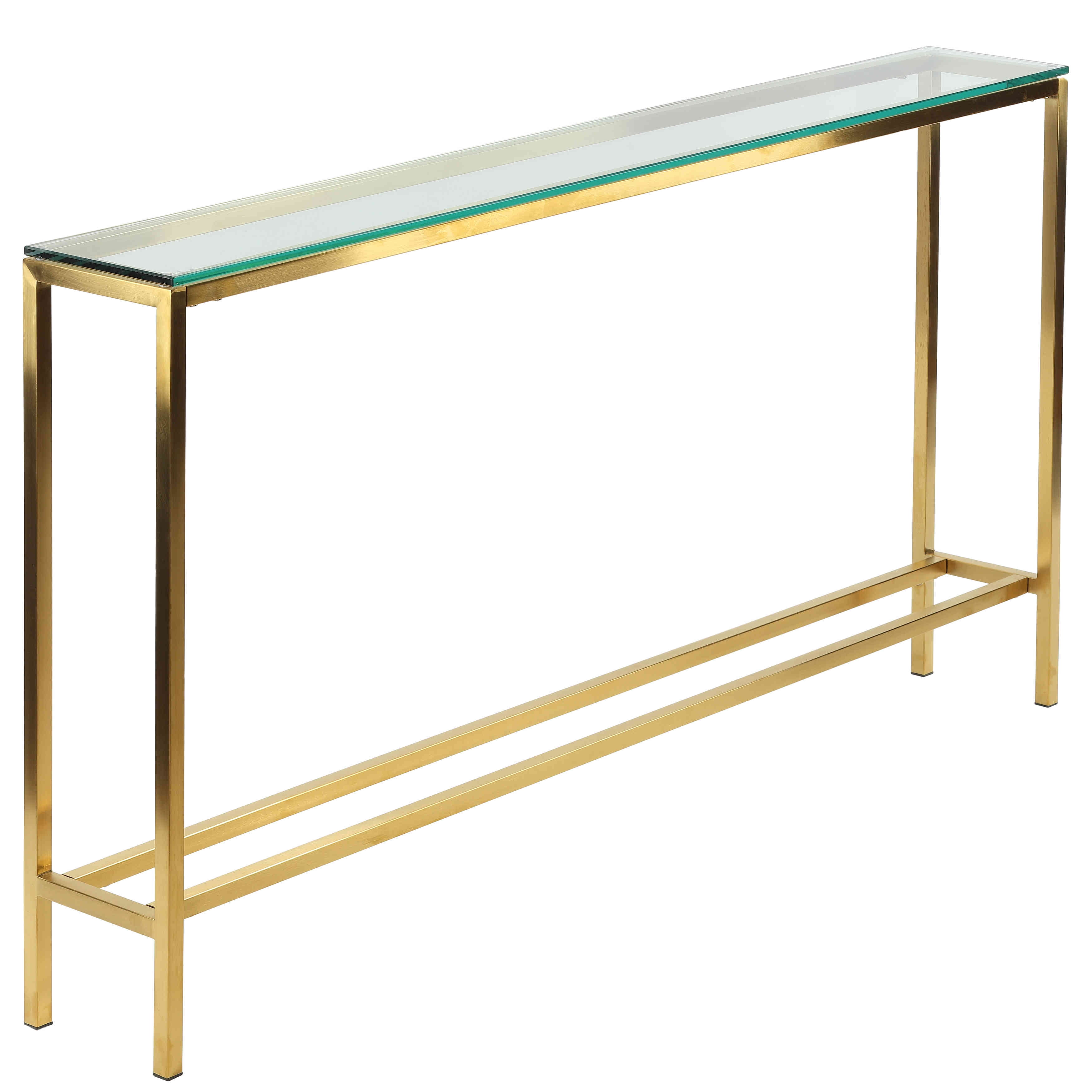 Slimline Gold-Finish Glass Console Table 56" x 8"