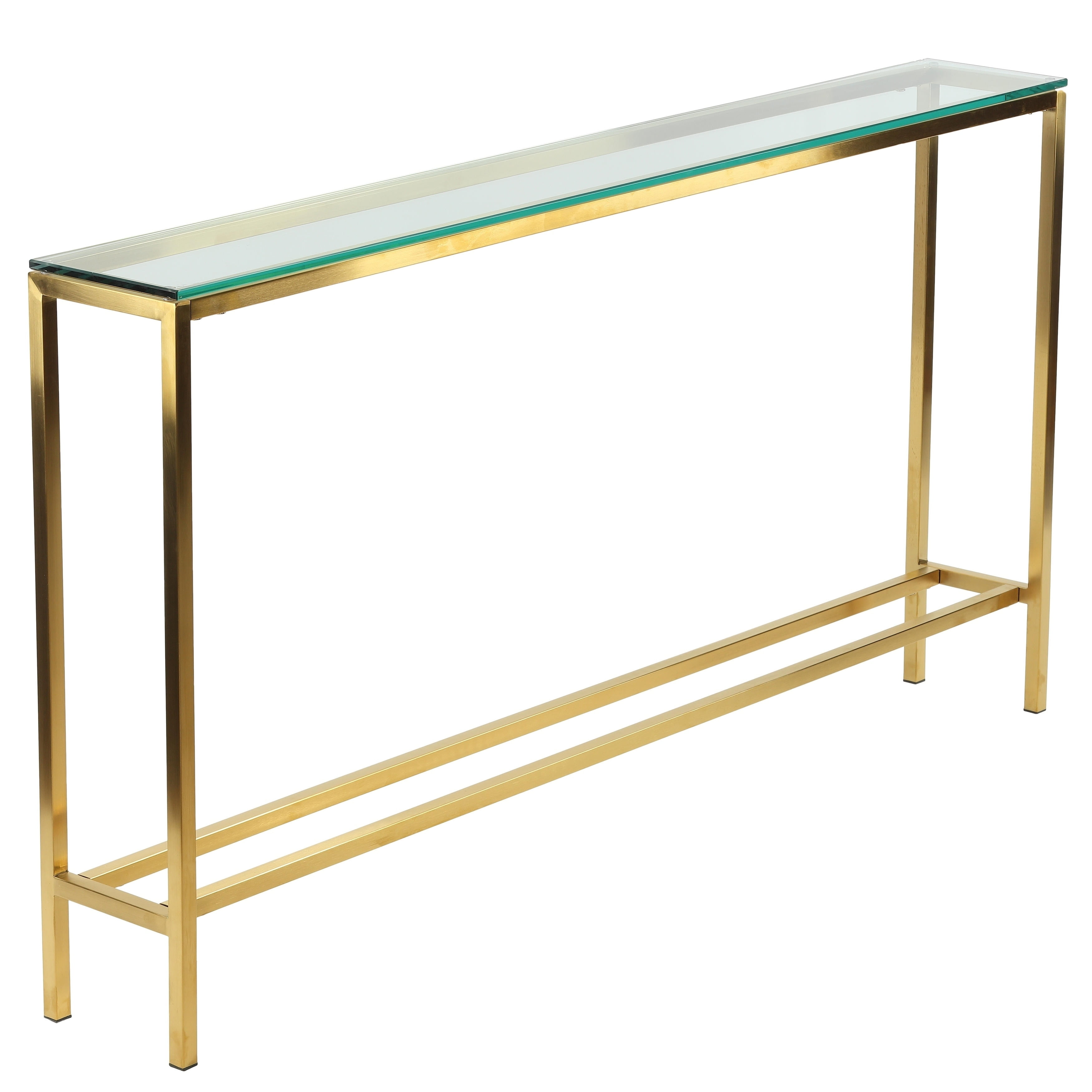 Slimline Gold-Finish Glass Console Table 56" x 8"