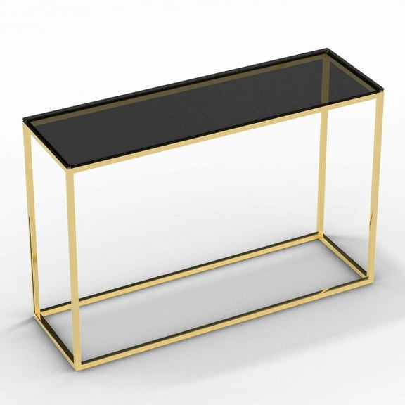 Cortesi Home Jul Console Table in Gold Stainless Steel and Smoked Glass, 47"