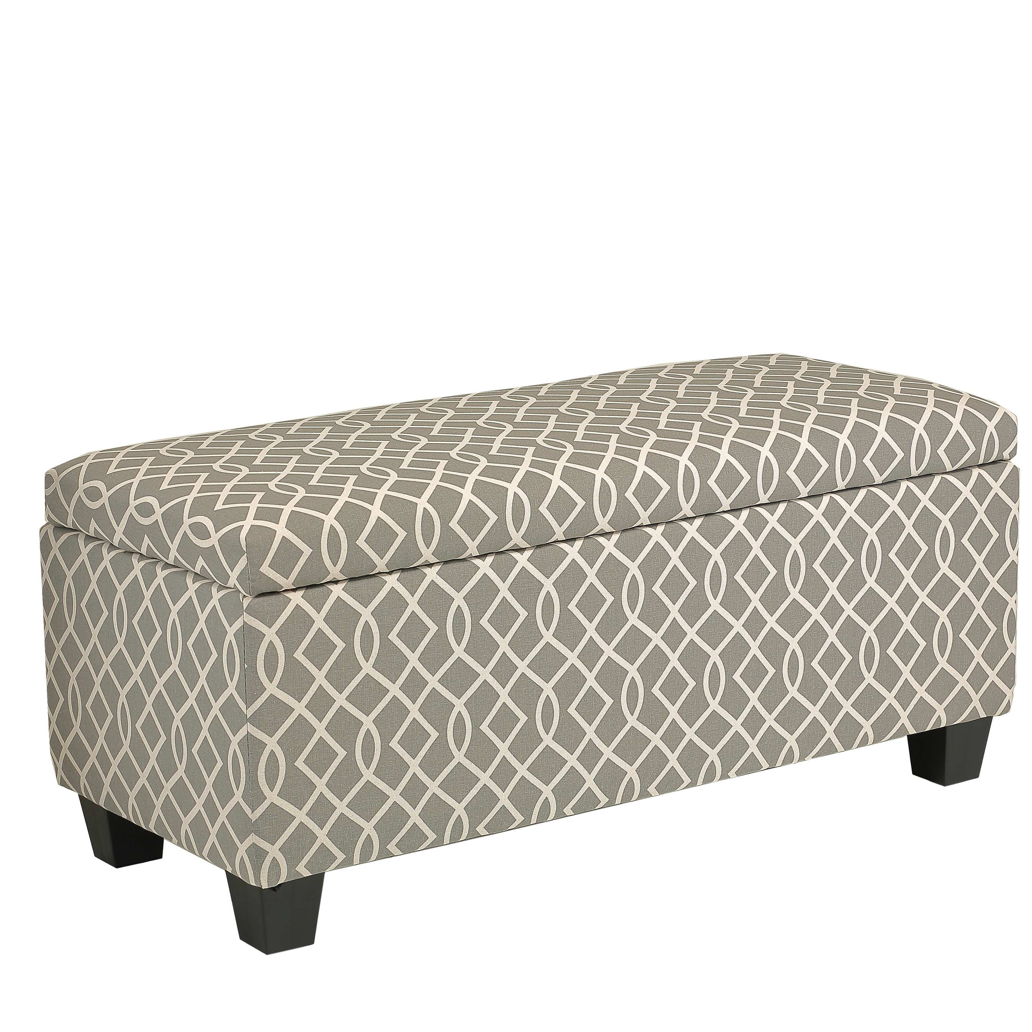 Chic Cream & Grey Patterned Upholstered Storage Ottoman