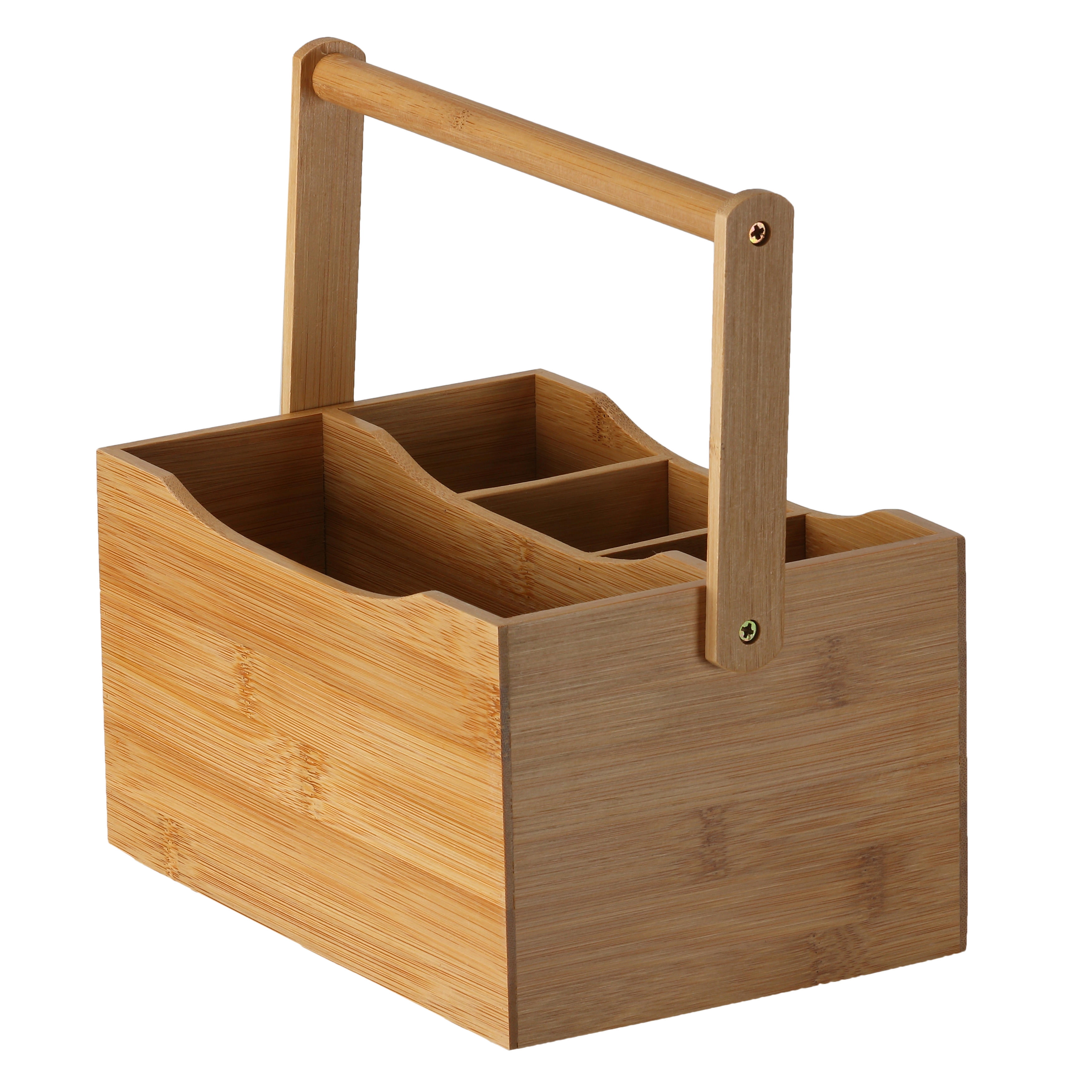 Natural Bamboo Rectangular Utensil Caddy with Handle