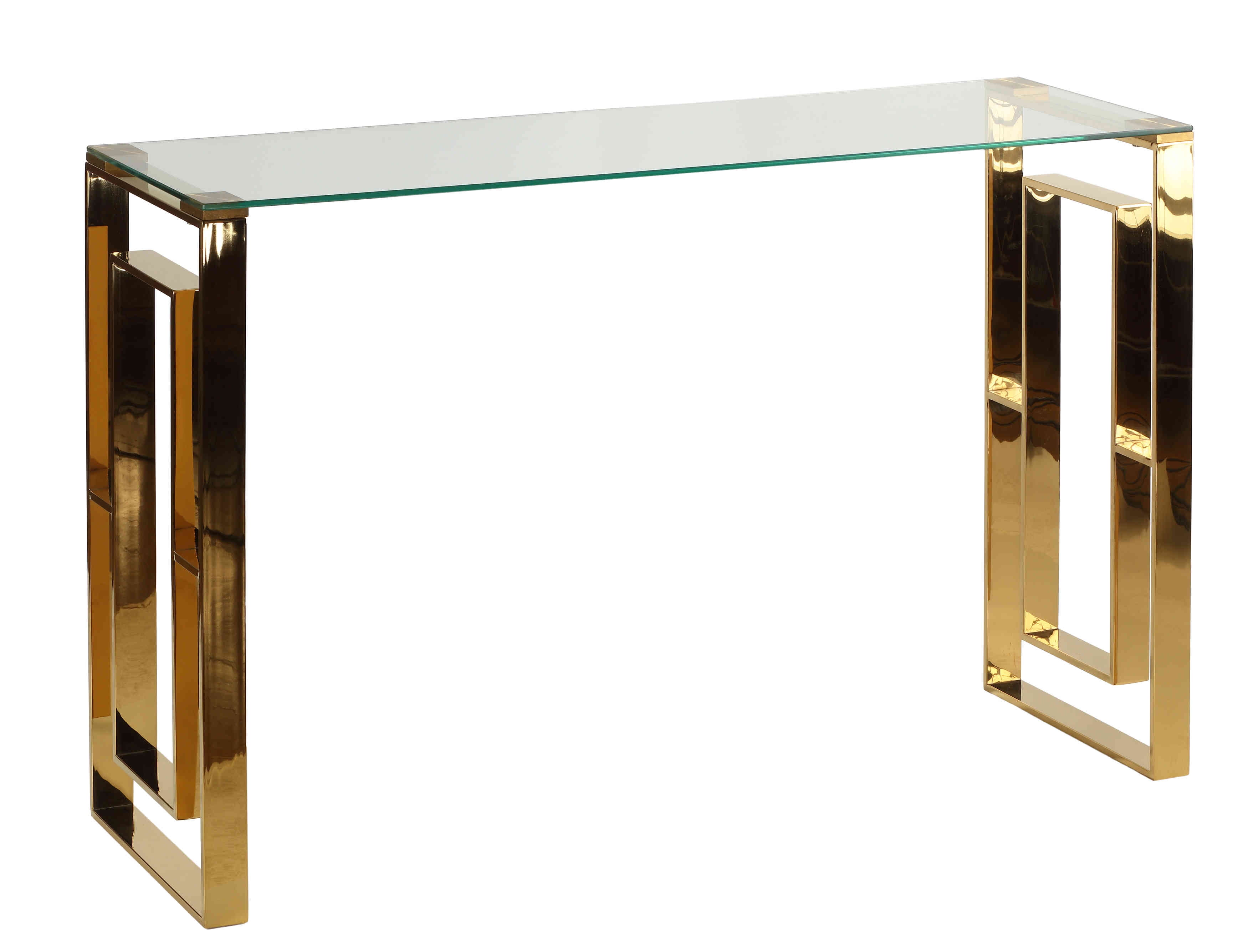 Gold and Clear Glass Console Table with Stainless Steel Frame