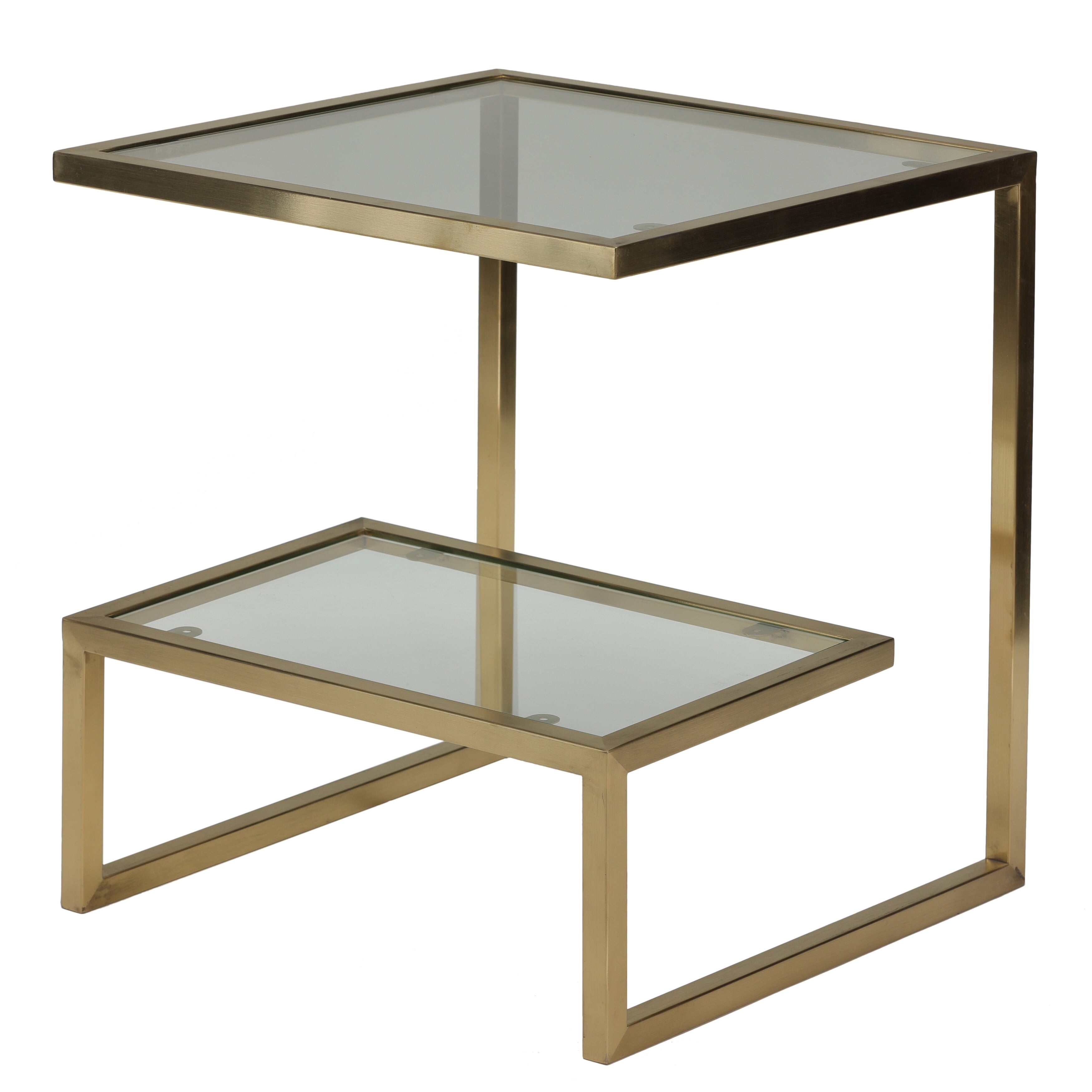 Lucian Square Brushed Gold Stainless Steel & Glass End Table