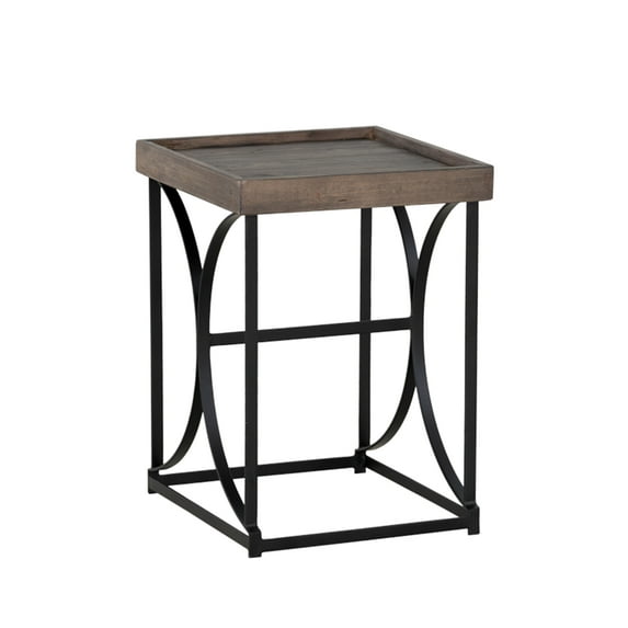 Cortesi Home Luxe End Table in Reclaimed Wood and Black Steel, Distressed Brown
