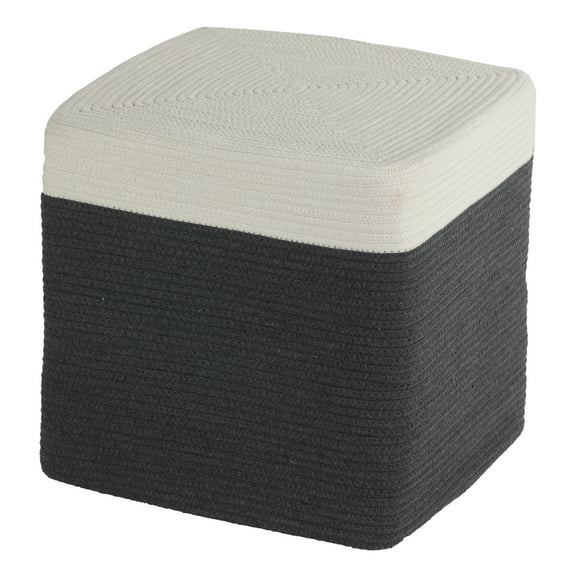 Cortesi Home Macon Square Rope Pouf Ottoman, Grey and White