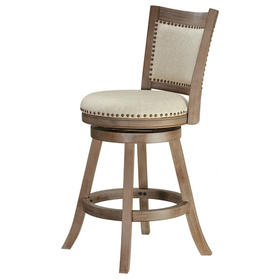 Cortesi Home Marko Counter Stool Beige Fabric Swivel Seat with Back, 24" Seat