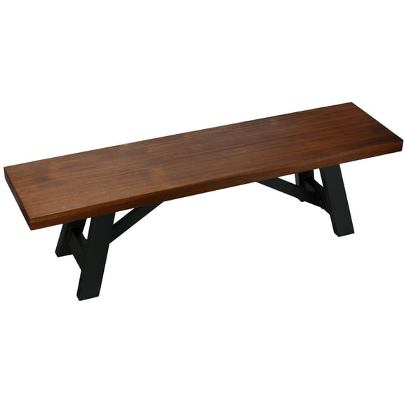 Cortesi Home Marli Wood Dining Bench with Black Steel Trestle Frame