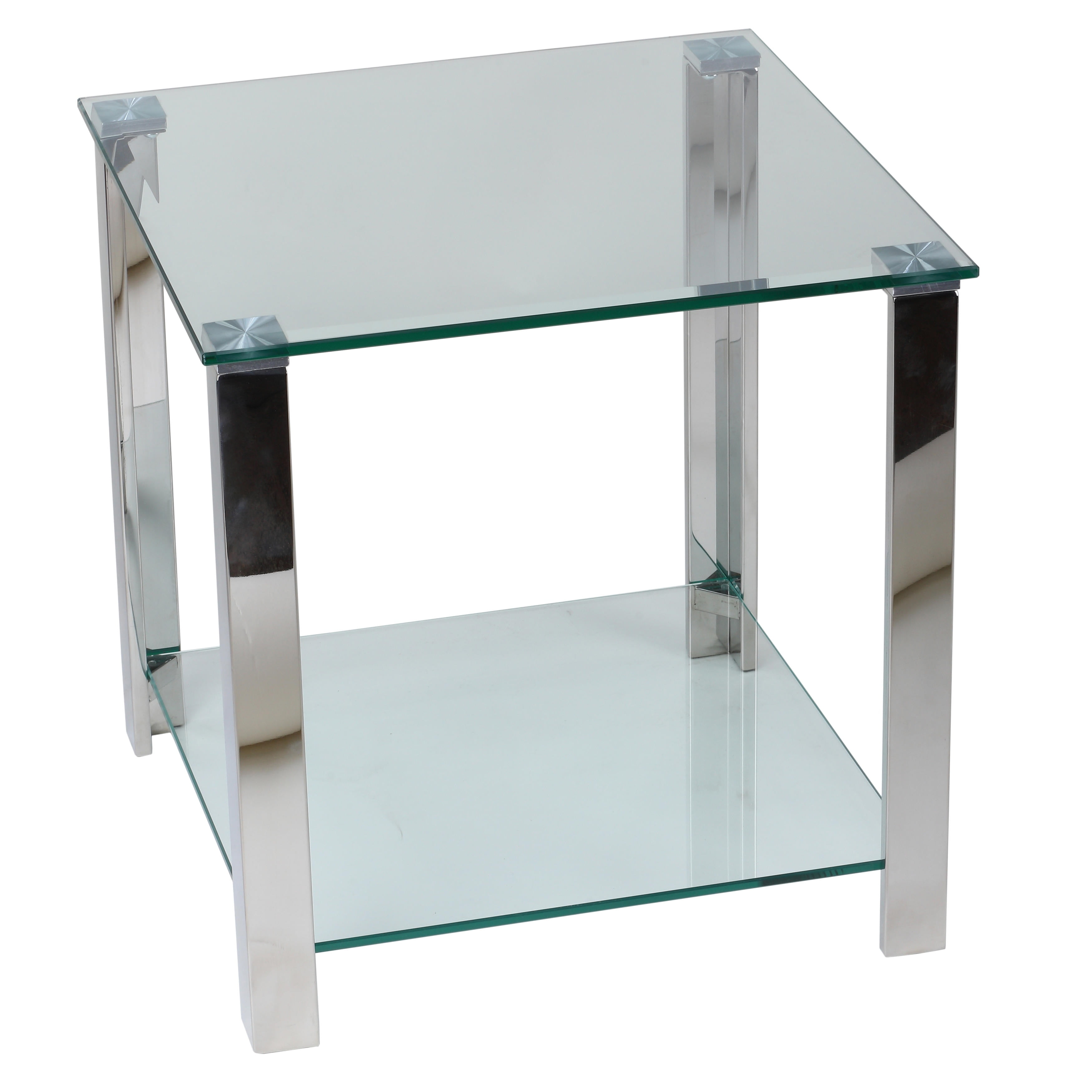 Melissa 20" Silver Metal and Glass Double Shelf End Table