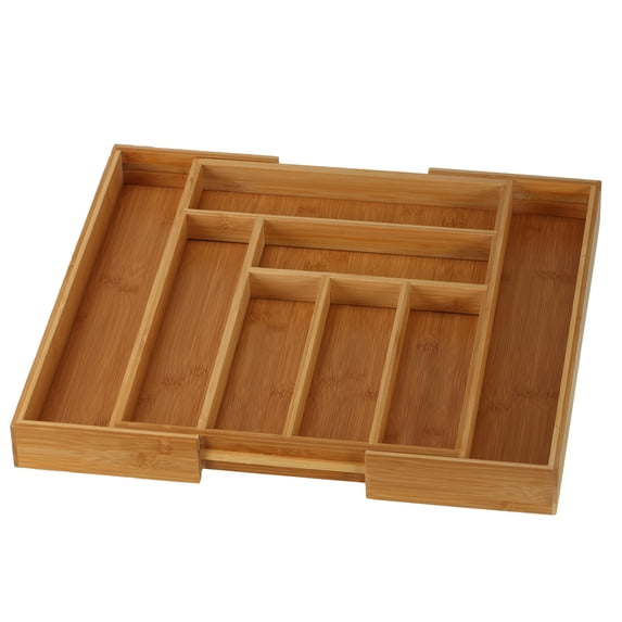 Cortesi Home Michelle Natural Bamboo Expandable Flatware Organizer for Kitchen Utensils and Cutlery
