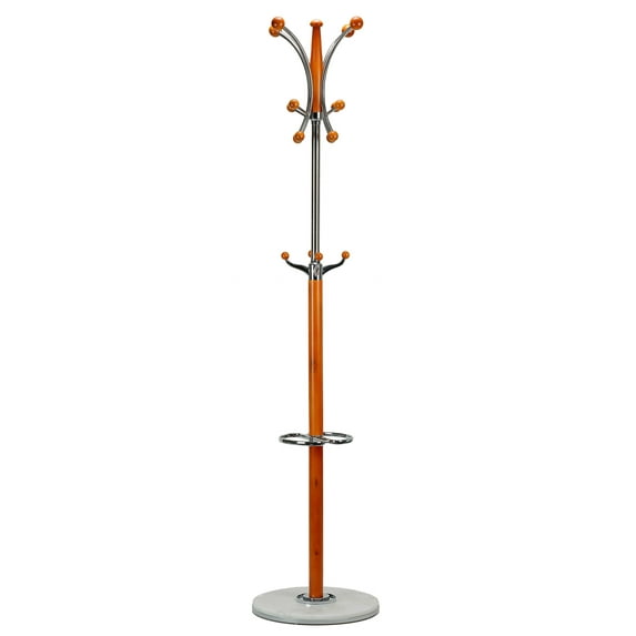 Cortesi Home Octopus Contemporary Six Foot Chrome and Natural Wood Coat Rack, Light Marble