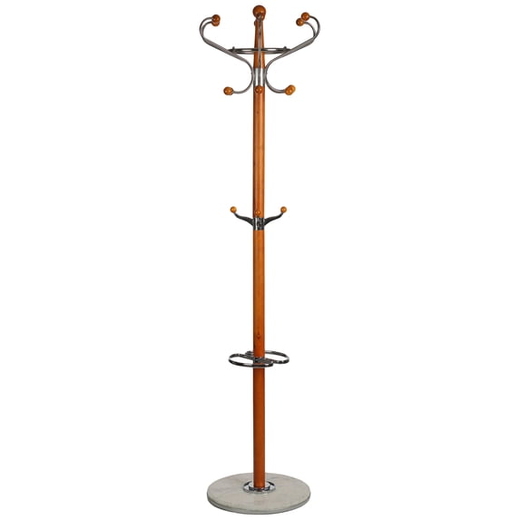 Cortesi Home Optima Light Six Foot Chrome and Natural Wood Coat Rack, Light Marble