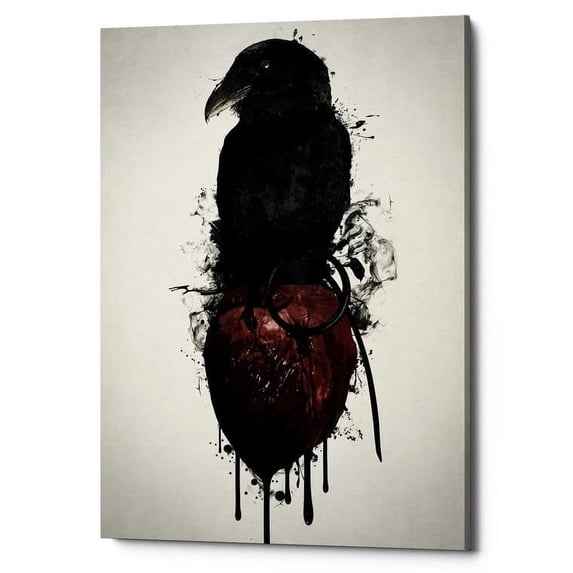 Cortesi Home "Raven and Heart Grenade" by Nicklas Gustafsson, Giclee Canvas Wall Art - Red 18" x 26"