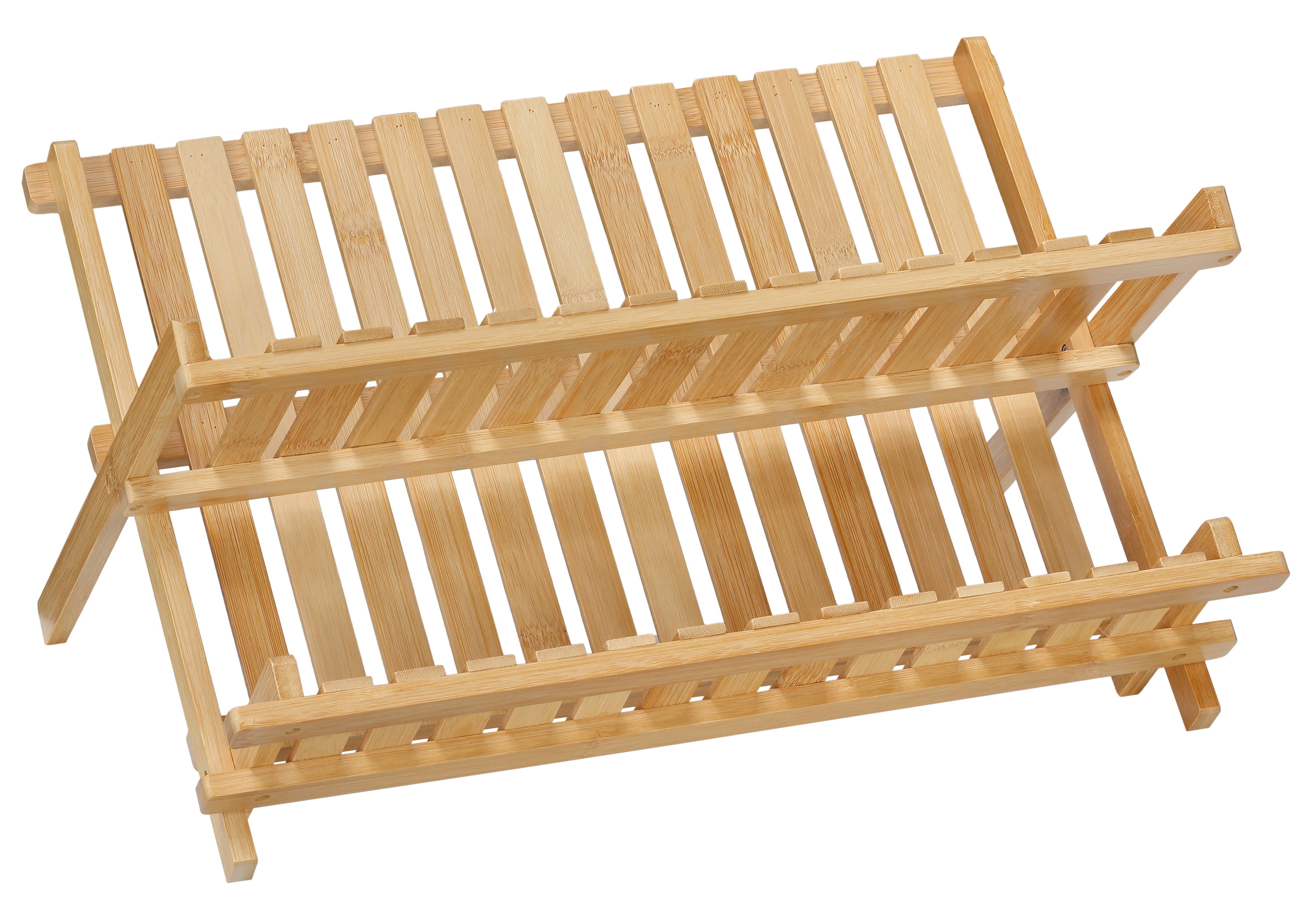 Cortesi Home Rella Natural Bamboo Folding Dish Rack for Drying and Storage