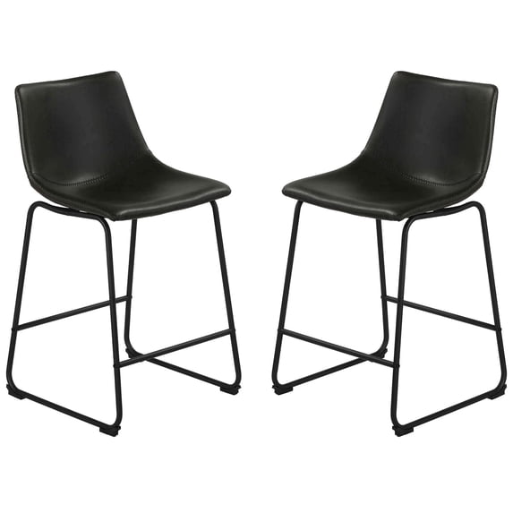 Cortesi Home Safi Counterstools in Distressed Black Faux Leather (Set of 2) 24"Seat