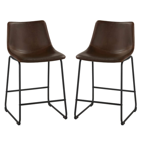 Cortesi Home Safi Counterstools in Distressed Coffee Brown Faux Leather (Set of 2)