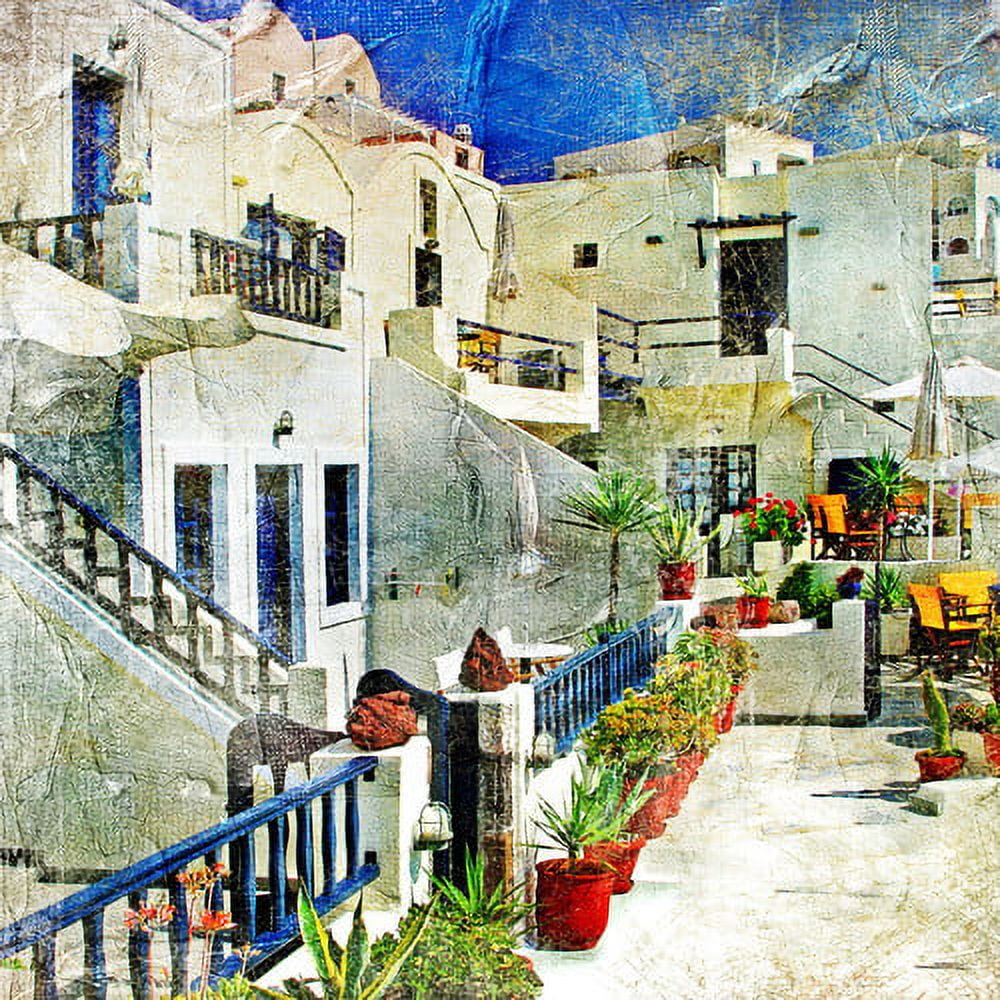 Santorini Blue and Beige Tempered Glass Wall Art, 12" x 12"