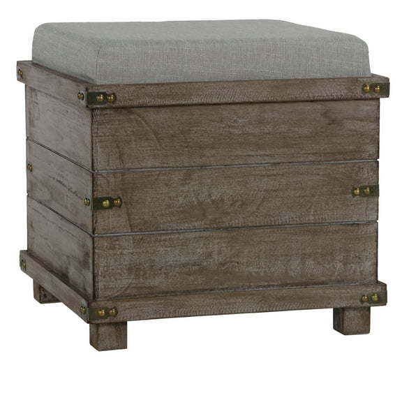 Cortesi Home Scusset Storage Chest Tray Ottoman in Fabric and Wood, Grey
