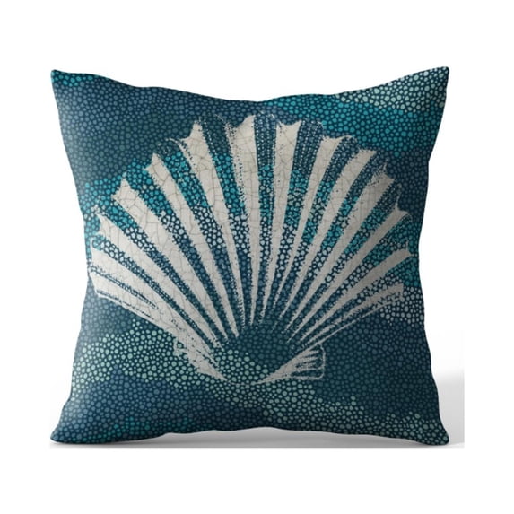 Cortesi Home 'Sea Glass I' Decorative Soft Velvet, Square 18"x18" Accent Throw Pillow with Insert, Blue Seashell