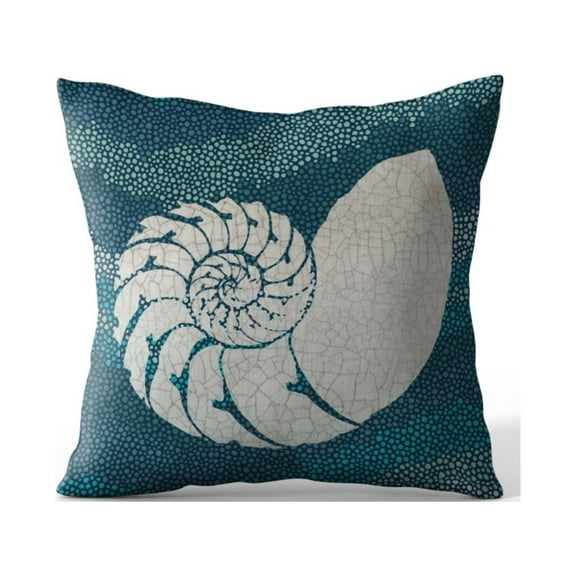 Cortesi Home 'Sea Glass III' Decorative Soft Velvet, Square 18"x18" Accent Throw Pillow with Insert, Blue Seashell