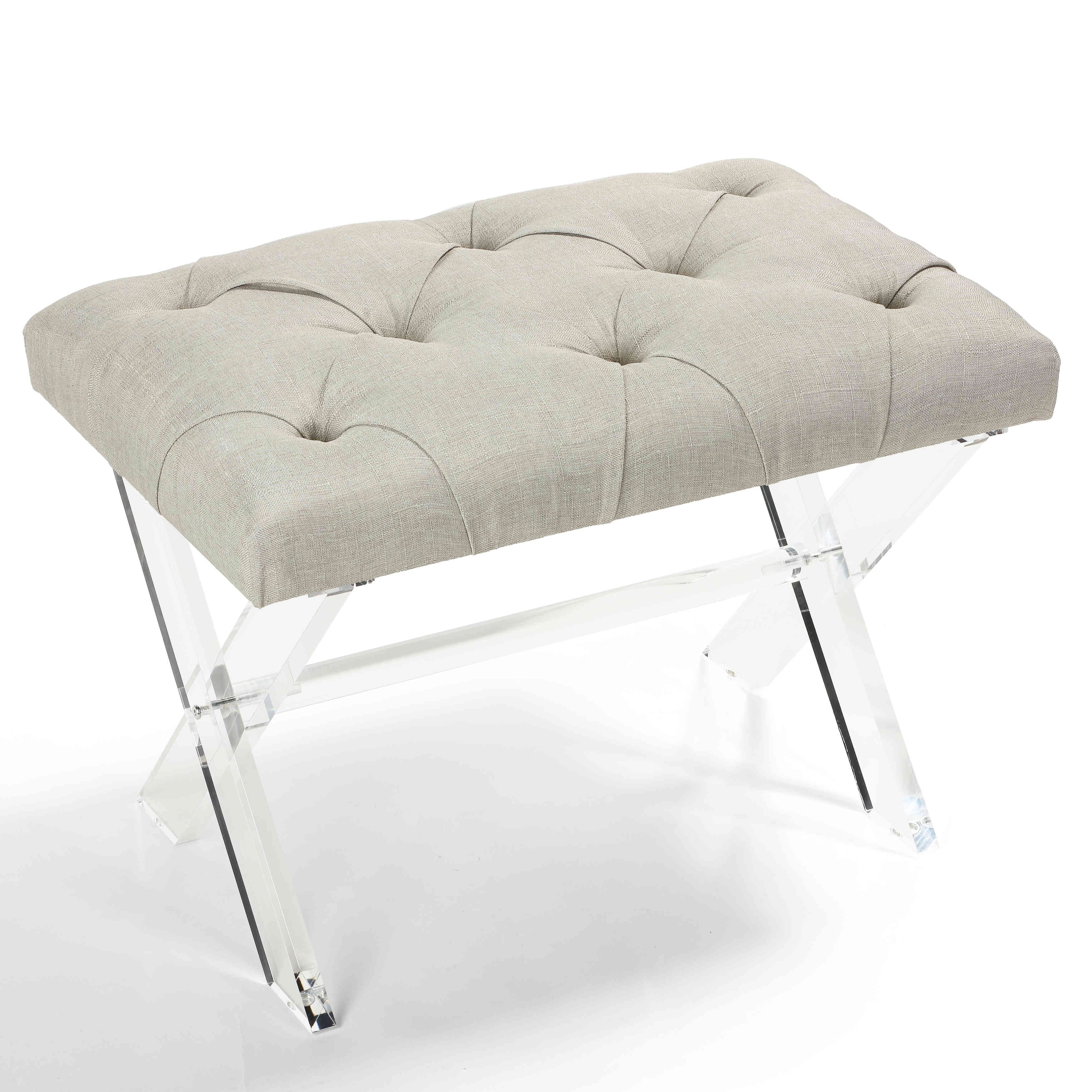 Cortesi Home Shayna X bench in Ottoman, Grey Linen