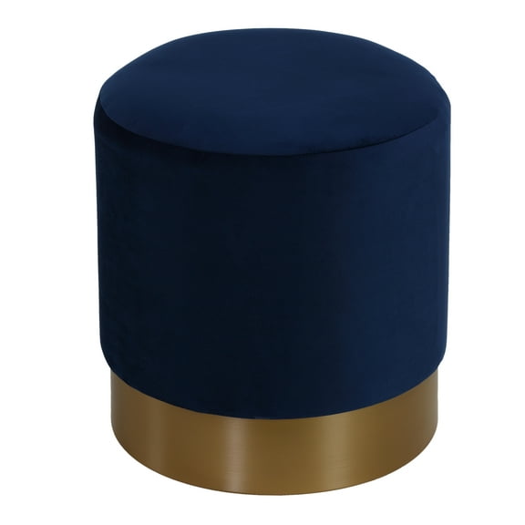 Cortesi Home Sheppe Cylindrical Ottoman 18", Blue Velvet with Gold Metal Base