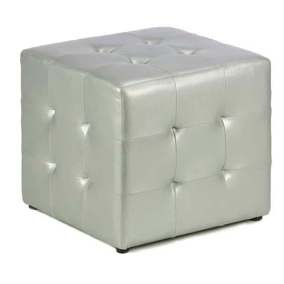 Cortesi Home Apollo Cube Ottoman in Metallic Silver Faux Leather