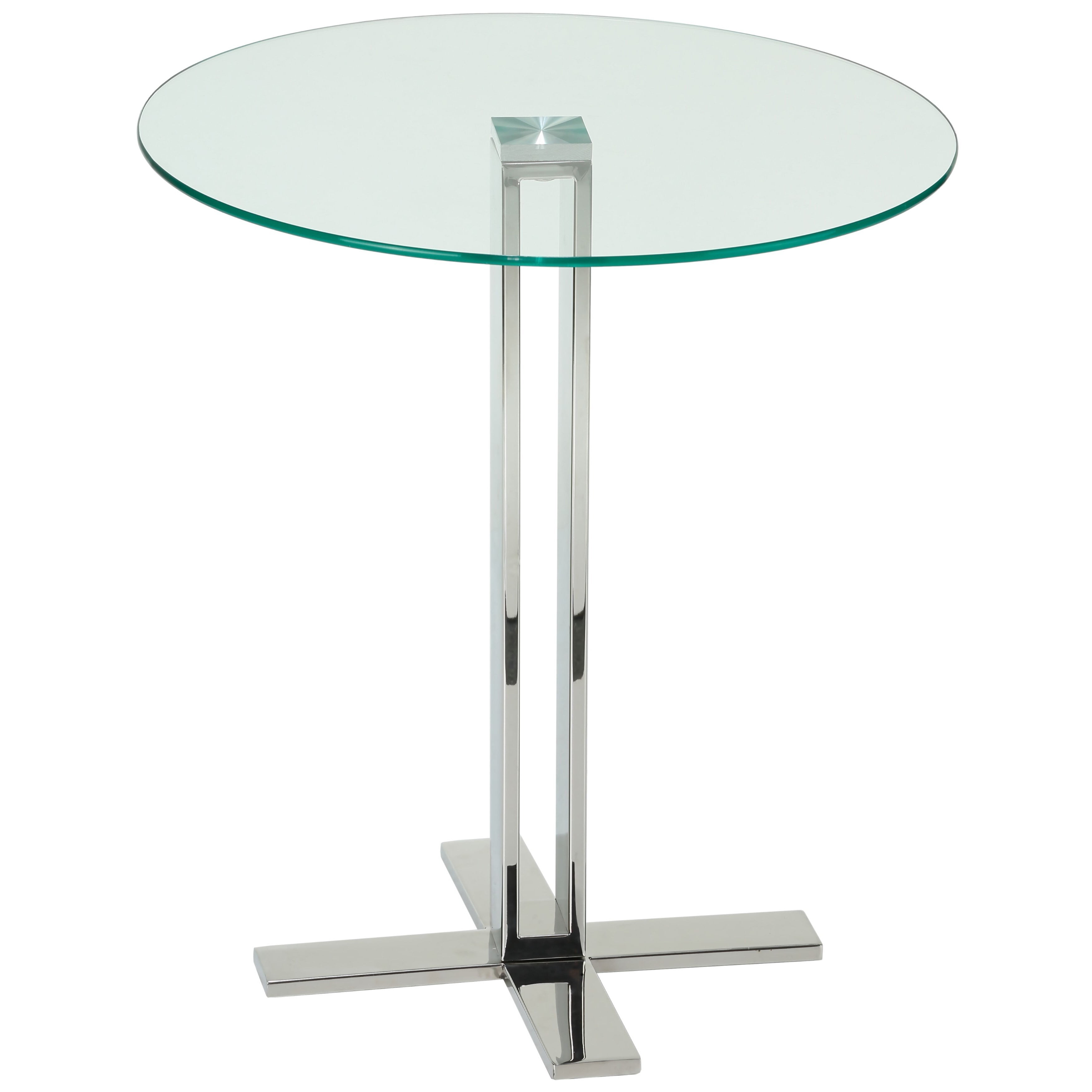Contemporary Round Tempered Glass End Table with Chrome Stainless Steel Legs