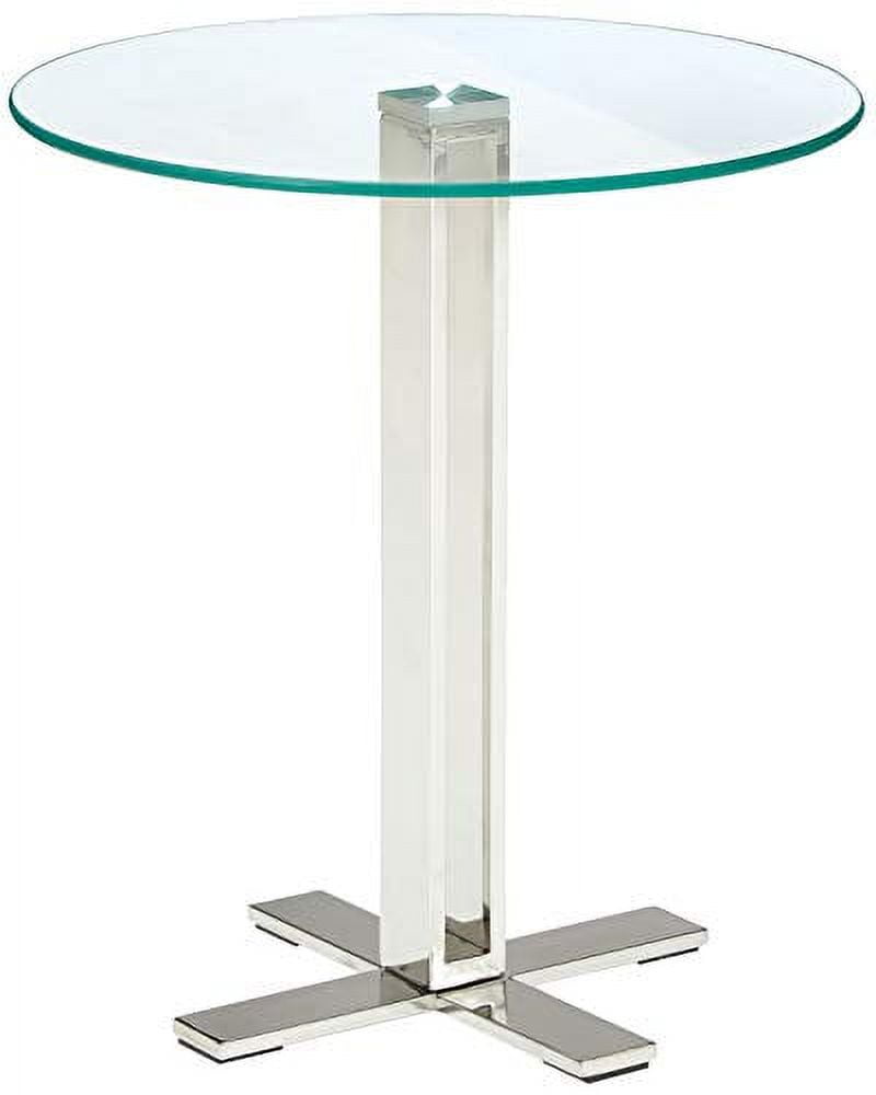 Contemporary Round Tempered Glass End Table with Chrome Stainless Steel Legs