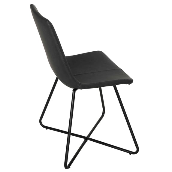 Cortesi Home Tangier Dining Chair in Charcoal Black Faux Leather with Black Metal Legs(Set of 2)