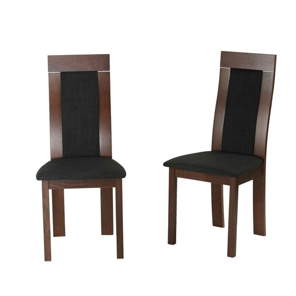 Cortesi Home Tia Dining Chair in Charcoal Fabric, Walnut Finish (Set of 2)