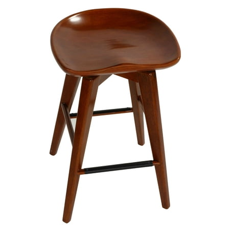 Cortesi Home Tiwi Backless Swivel Counter Stool in Solid Wood, 24" Walnut