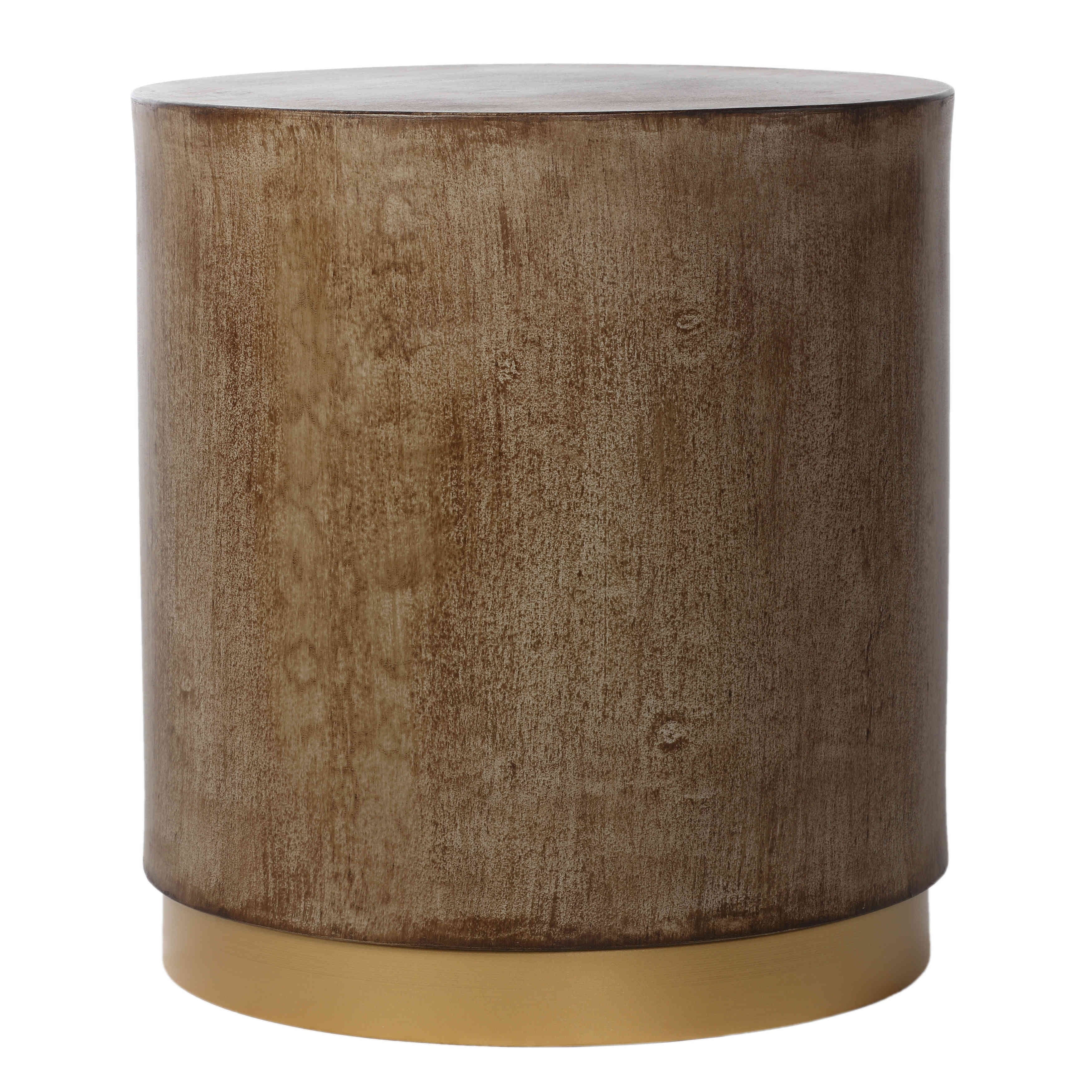 Tunbridge Round Brown Wooden End Table with Gold Base
