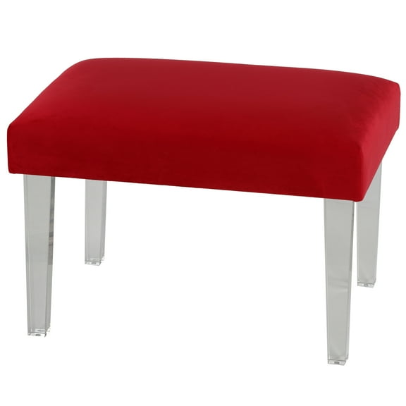 Cortesi Home Whitecrest Bench Ottoman with Clear Acrylic Legs 24" Wide, Red Velvet