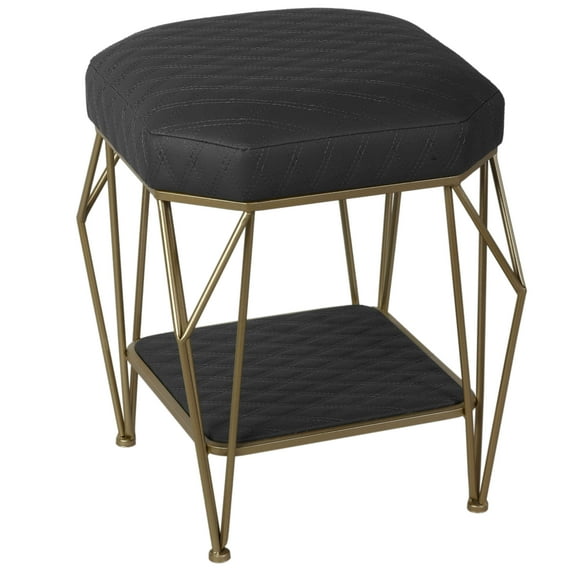 Cortesi Home Winehouse Vanity Stool Ottoman with Painted Gold legs, Gray