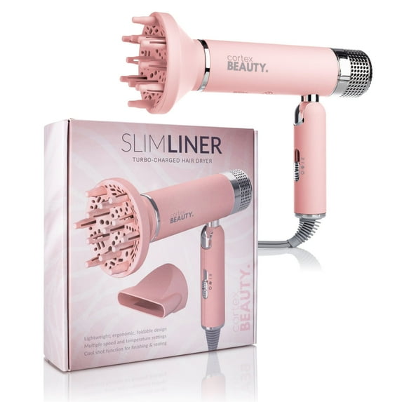 Cortex Beauty | Slim Liner: Foldable Travel Friendly Hair Dryer with 3 Heat Settings in Ballet Pink