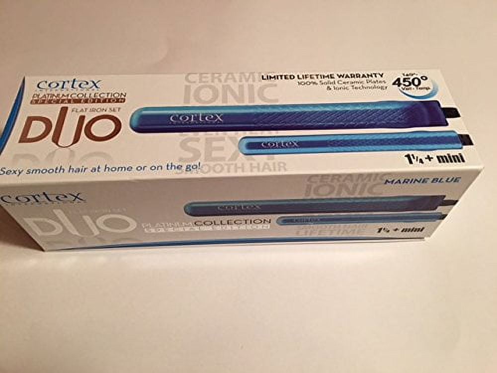 Cortex International Black Series Duo Platinum 1.25 Inch 0.5 Inch Travel Size Gemstone Infused Ceramic Plates Duet Flat Iron Blue Metallic Walmart