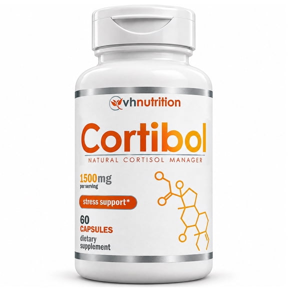 Cortibol Cortisol Manager & Blocker 1500mg - Adrenal Support Supplement, Ashwagandha, Cordyceps, Rhodiola Rosea, Eurycoma Longifolia Extract - 60 Capsules