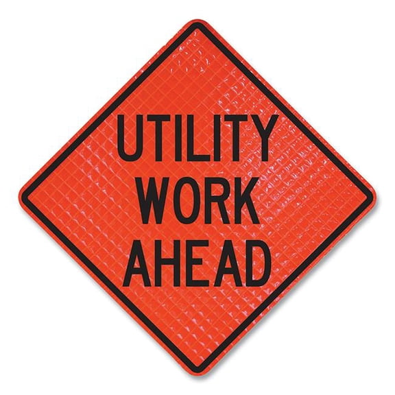 Cortina 831-07-800-4046-L 48 in. Quadra Flex Roll-Up Utility Work Ahead Sign - Fluorescent Orange