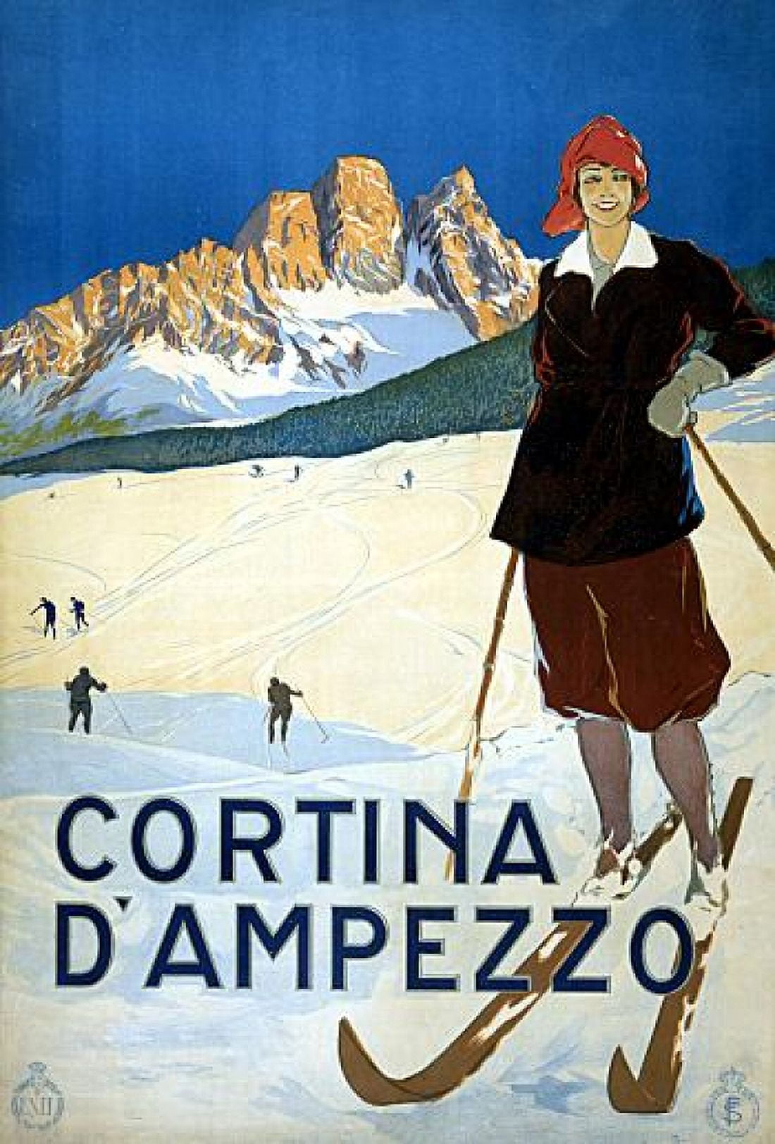 Cortina Dampezzo Vintage Skiing Travel Canvas Art - (24 x 36)