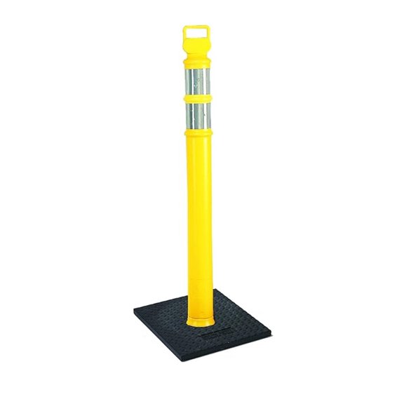 Cortina EZ Grab Delineator Post - 45" Portable Traffic Safety Post with 10lb Recycled Rubber Base - Yellow - 3" Hip Collars - 03-747YRBC